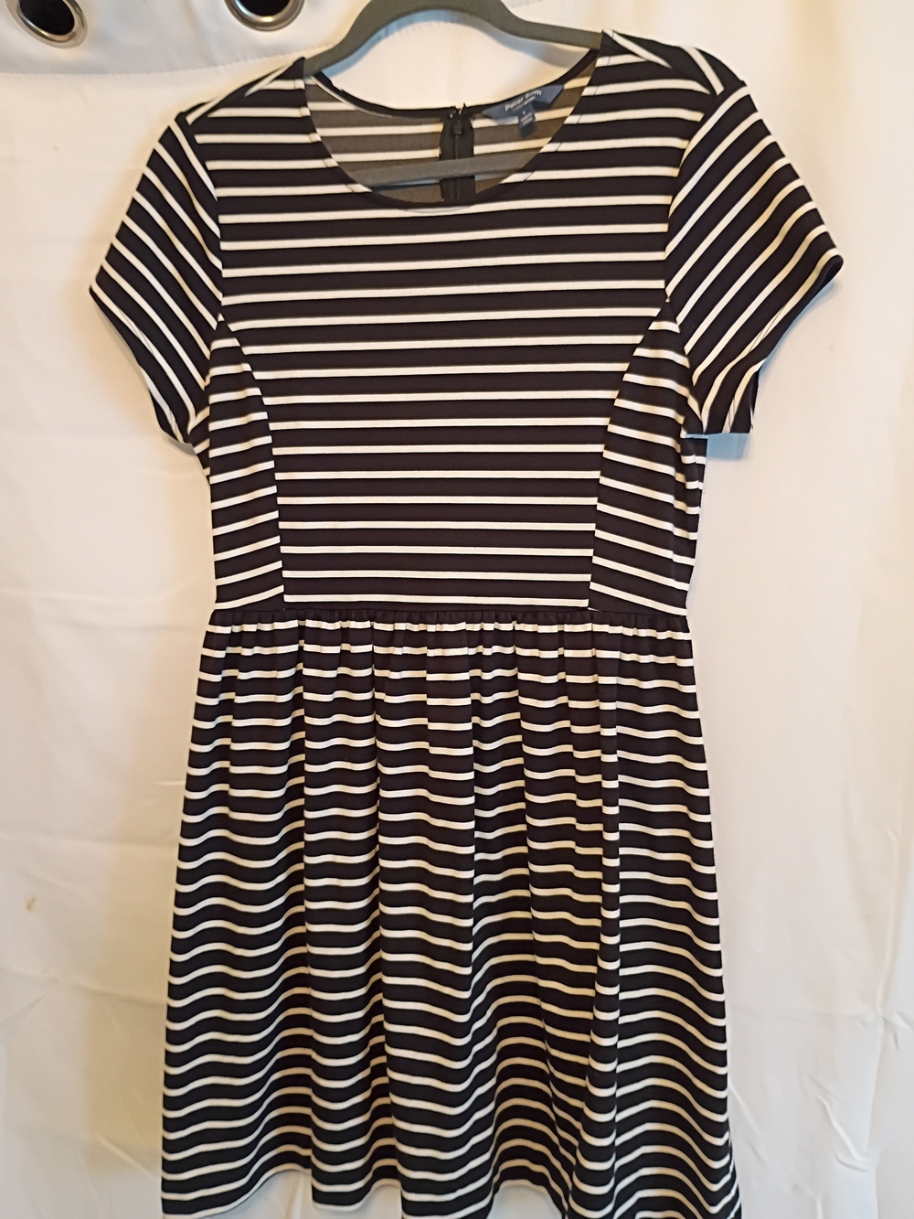 Peter Som Size Large Black and White Striped Short Sleeve Mini Dress